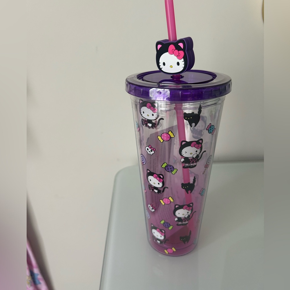Hello Kitty Viral Purple Black Cat Plastic Tumbler cup
